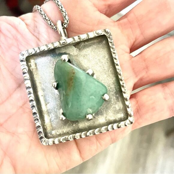 Jorgen Jensen pewter square pendant with green agate stone - Picture 10 of 12